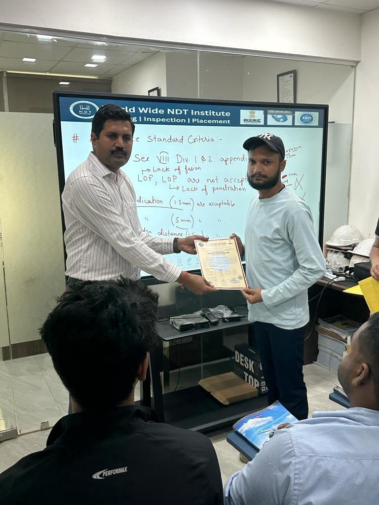 Certification moment at World Wide NDT Institute